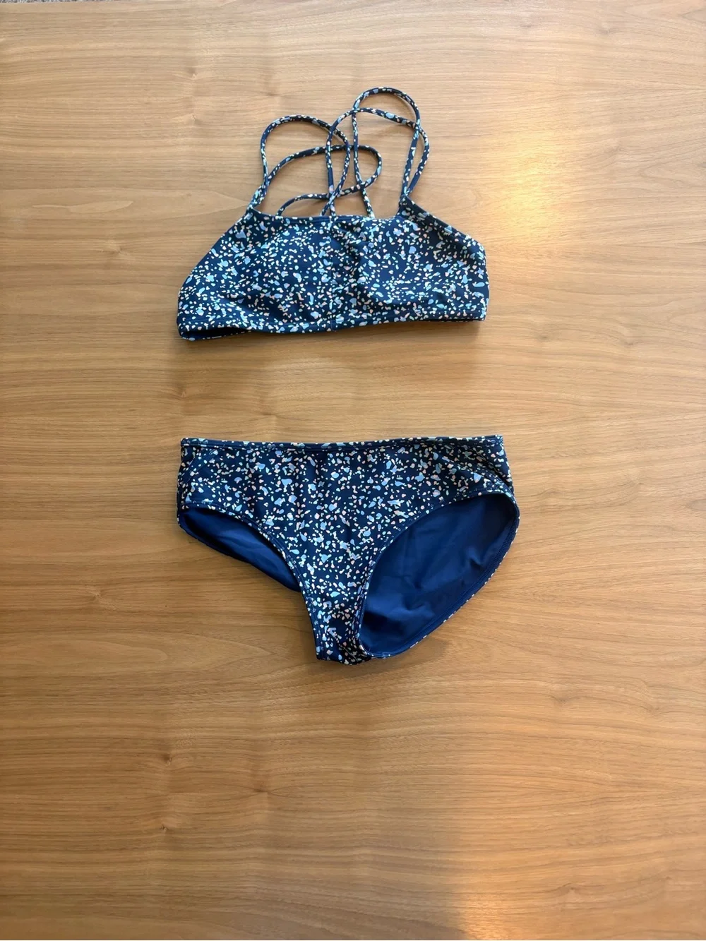 Athleta Navy Blue Confetti Print Girls Two-Piece Swim Set - reversible
